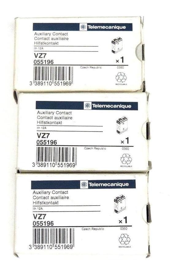 Used LOT OF 3 NIB TELEMECANIQUE VZ7 AUXILIARY CONTACTS 12A, 690V, 055196