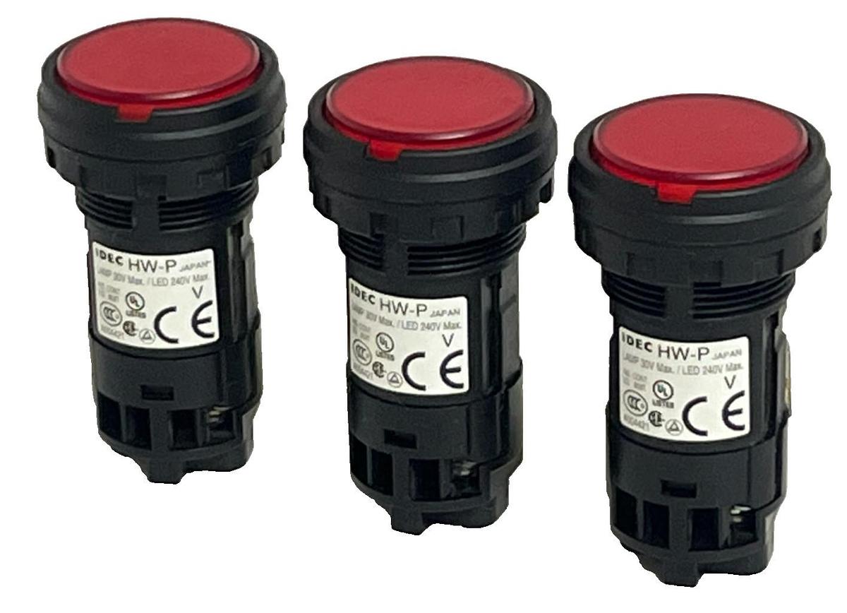 LOT OF 3 IDEC HW-P Red Indicator Light 22mm HWP Pilot Light R-24V Heavy Duty