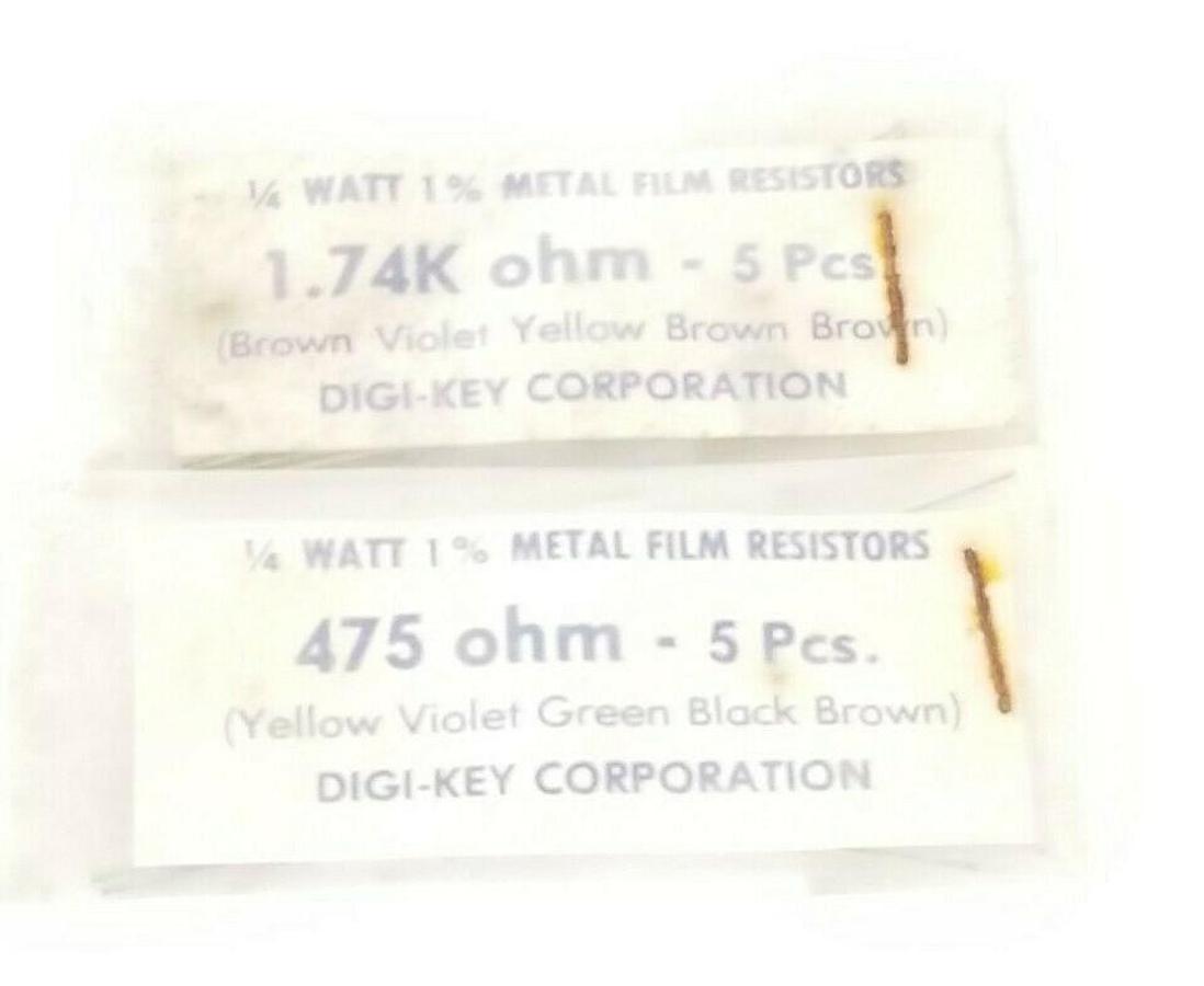 Used LOT OF 5 NEW DIGI-KEY CORP. 475 OHM & (5) 1.74K OHM 1/4 WATT 1% METAL FILM RESIS