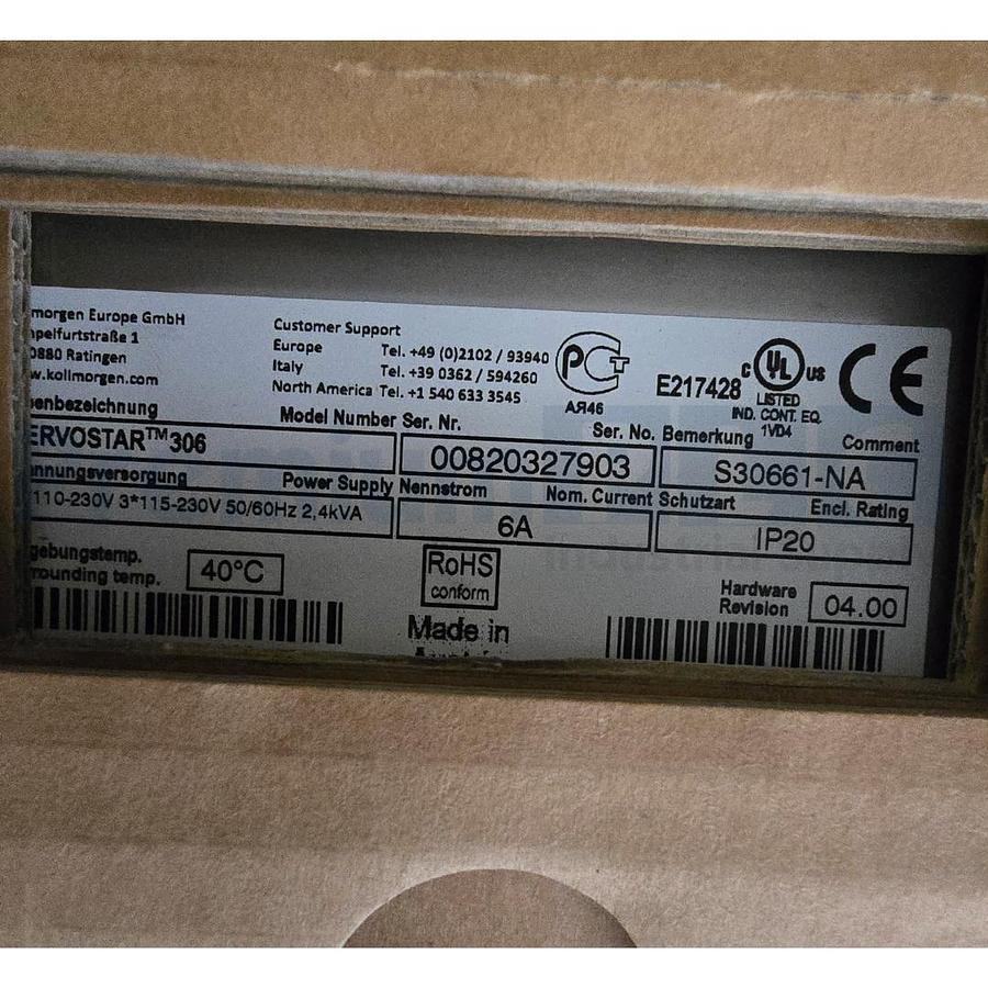 Used DANAHER KOLLMORGEN SERVOSTAR 306 DIGITAL SERVO AMPLIFIER S30661-NA NSMP
