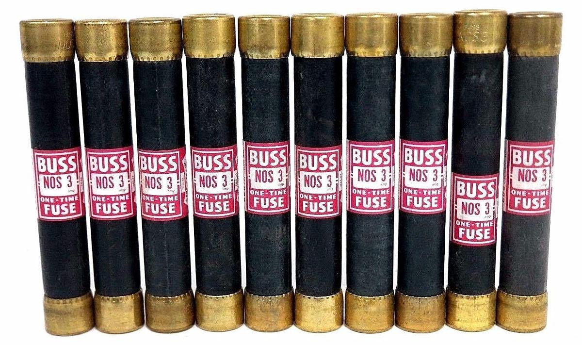 Used NEW BUSSMANN BUSS NOS3 ONE TIME FUSE 600VOLTS NOS-3 - LOT OF 10
