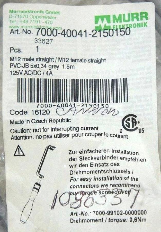 Used LOT OF 2 NEW MURR ELEKTRONIK 7000-40041-2150150 CORDSETS PVC-JB 7000400412150150
