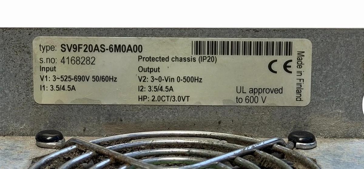 Used CUTLER-HAMMER SV9F20AS-6M0A00 SV9000 Drive 2HP 230V 3-Phase VFD