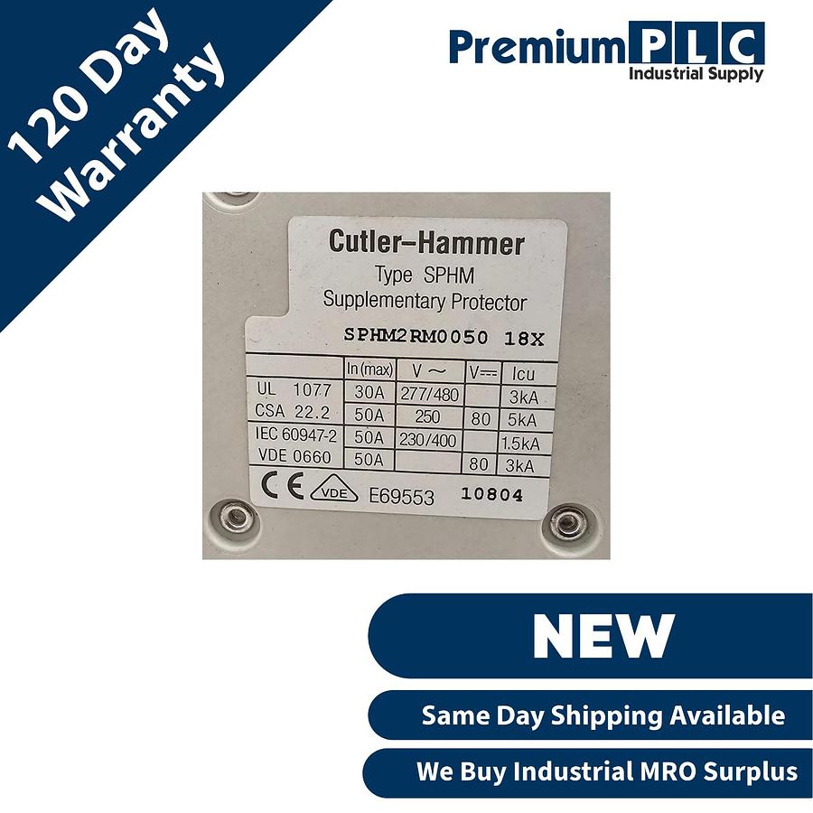 Used NEW CUTLER-HAMMER SPHM2RM0050 HYDRAULIC-MAGNETIC SUPPLEMENTARY PROTECTOR 50A 2P