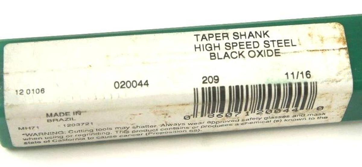 Used NEW PRECISION TWIST 020044 11/16" TAPER SHANK HIGH SPEED STEEL, BLACK OXIDE BIT
