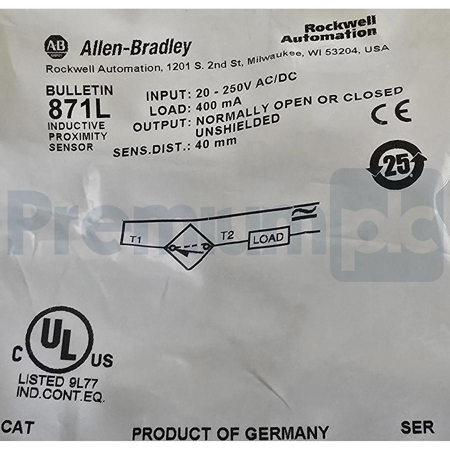 Used Allen Bradley 871L-B40E40-T2 /A Inductive Proximity Sensor 2-Wire 40MM NSFS