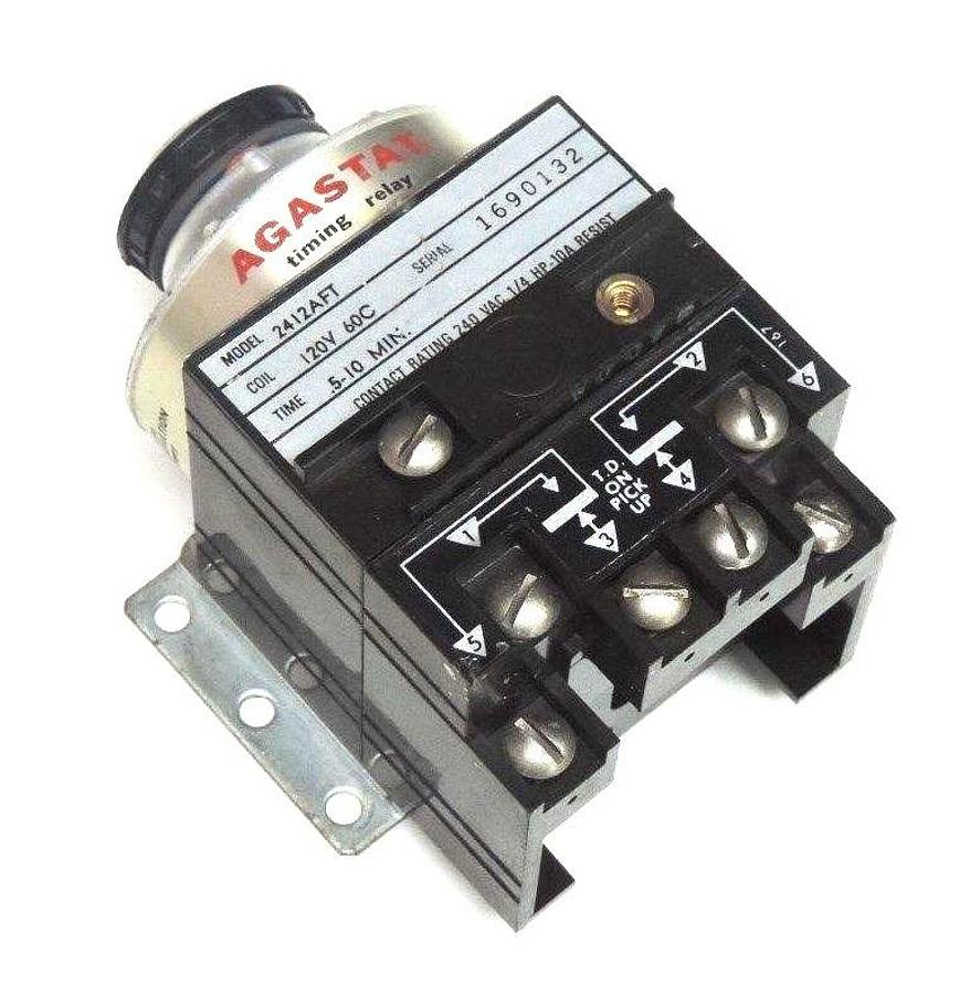 Used AGASTAT 2412AFT TIMING RELAY 120V, 60C, .5/10MIN., 240VAC, 1/4HP, 10A RESIST