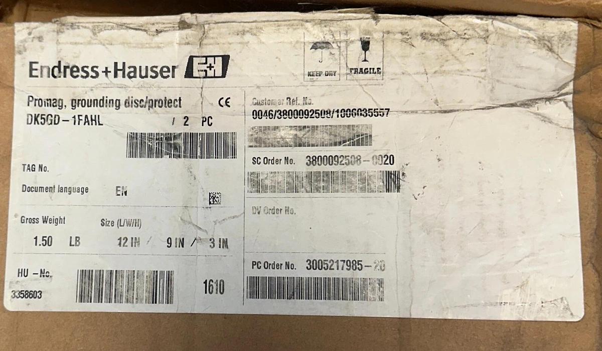 ENDRESS+HAUSER DK5GD-1FAHL / 50097695 PROMAG GROUNDING DISC 6'' OEM NSNP