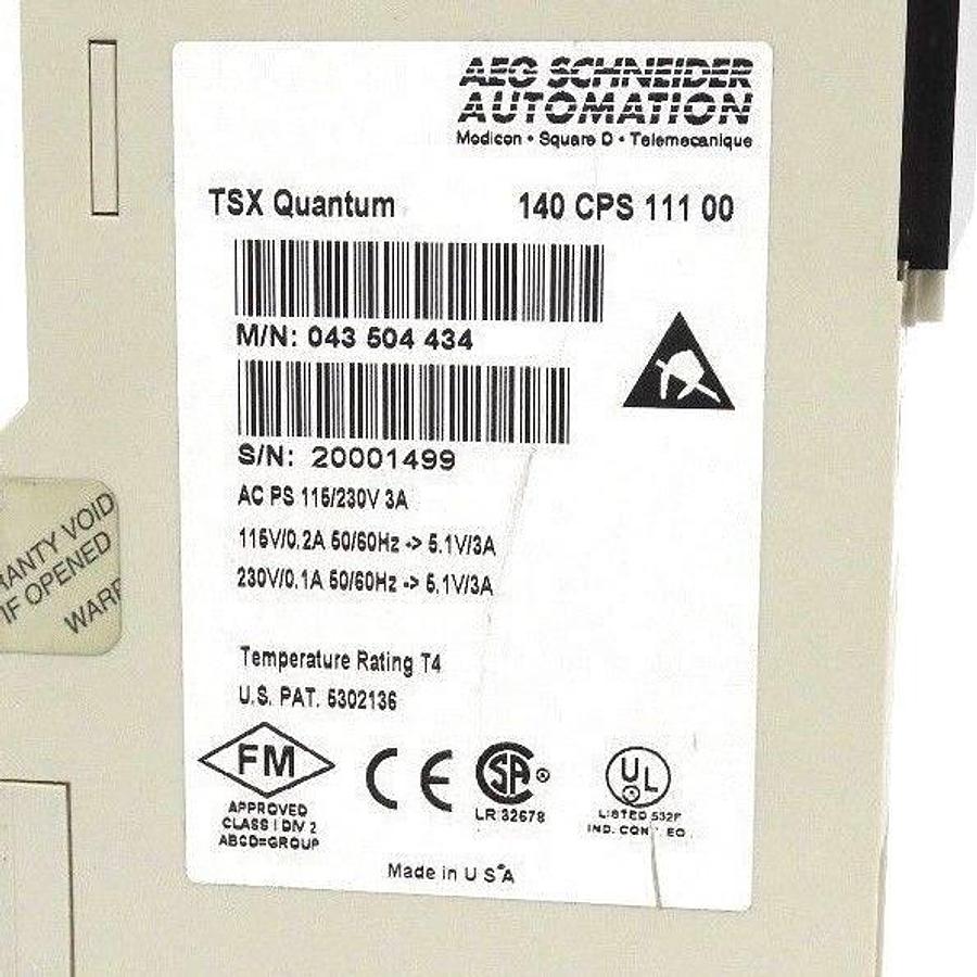 Used SCHNEIDER MODICON 140-CPS-111-00 AS PS 115/230V 3A MODULE 140CPS11100