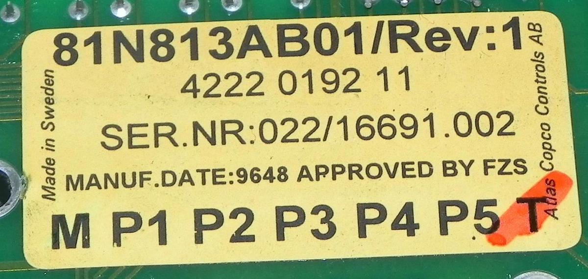 Used ATLAS COPCO 4222 0192 11 ELECTRONIC BOARD 81N813AB01 REV. 1, 4222019211