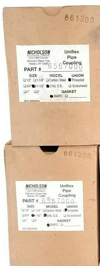 Used LOT OF 2 NIB SPENCE NICHOLSON 6567000 UNIFLEX PIPE COUPLING 1-1/2'' CARBON STEEL