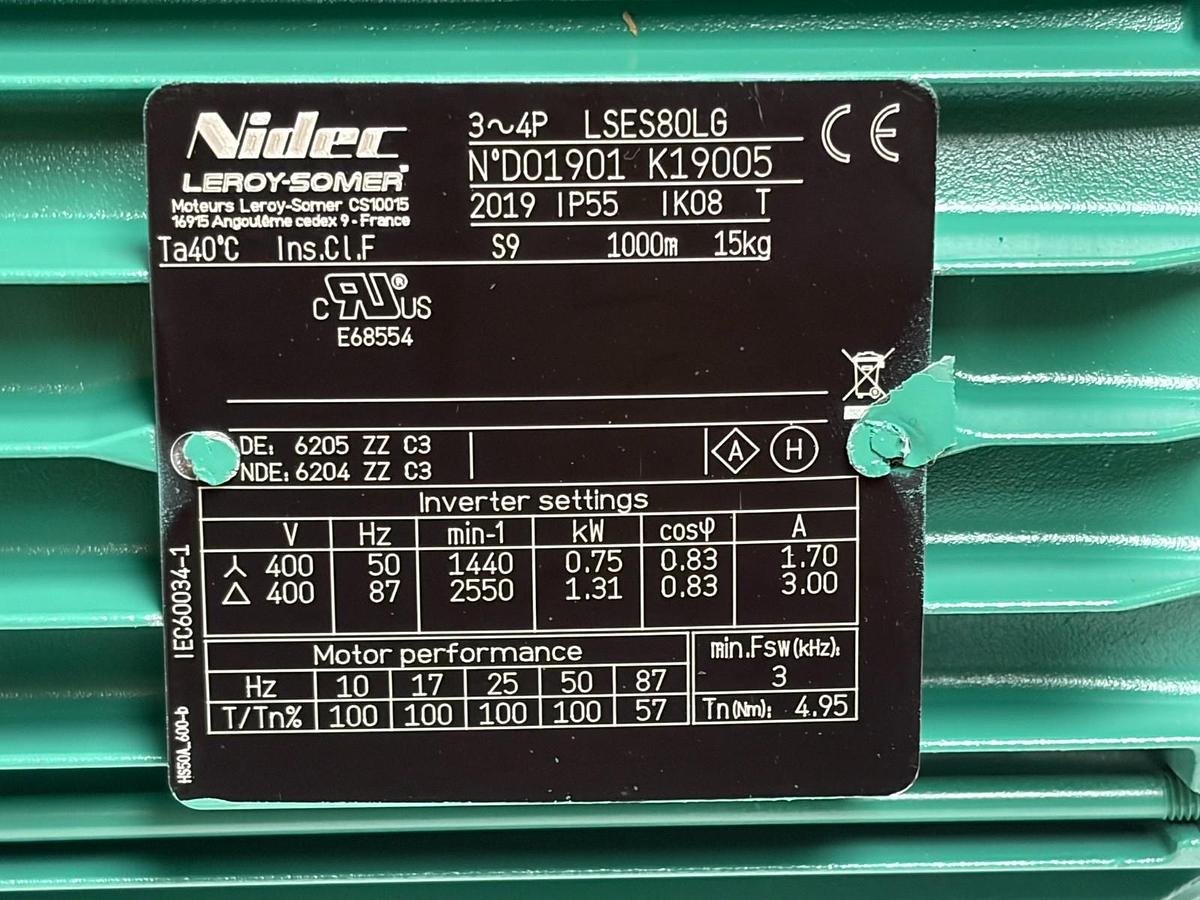 Used Nidec Leroy-Somer LSES80LG 3-Phase AC Electric Motor 0.75kW 1HP New In Box