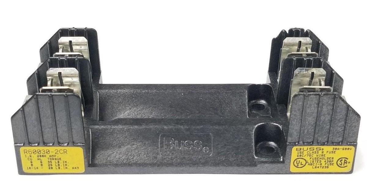 Used NEW COOPER BUSSMANN R60030-2CR FUSE BLOCK CLASS-R 30AMP, 2POLE, 600V