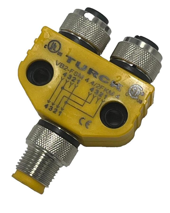 2 Turck VB2-FSM4.4/2FKM4 M12 Y-Splitter 4-Pin Male to (2x) 4-Pin Female IP68 New