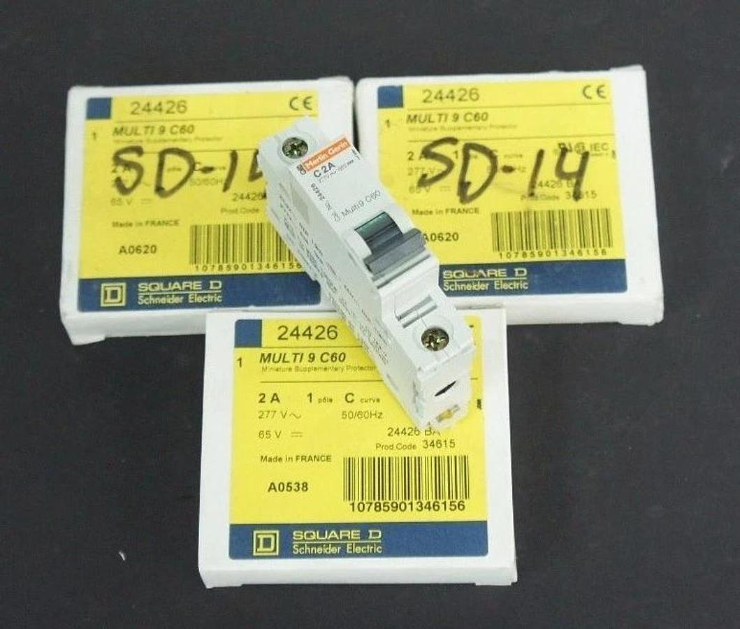 Used LOT OF 3 NIB SQUARE D 24426 MINI SUPPLEMENTARY PROTECTORS 2A, 1 POLE, CURVE C