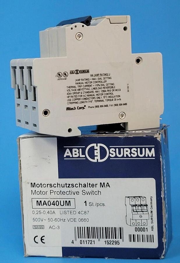 Used NEW ALTECH CORP/ABL MA040UM MOTOR PROTECTION CIRCUIT BREAKER 0.25-0.40A 3P