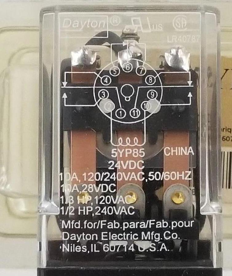 Used NEW DAYTON 5YP85 RELAY 24VDC, 10AMP, 3PDT