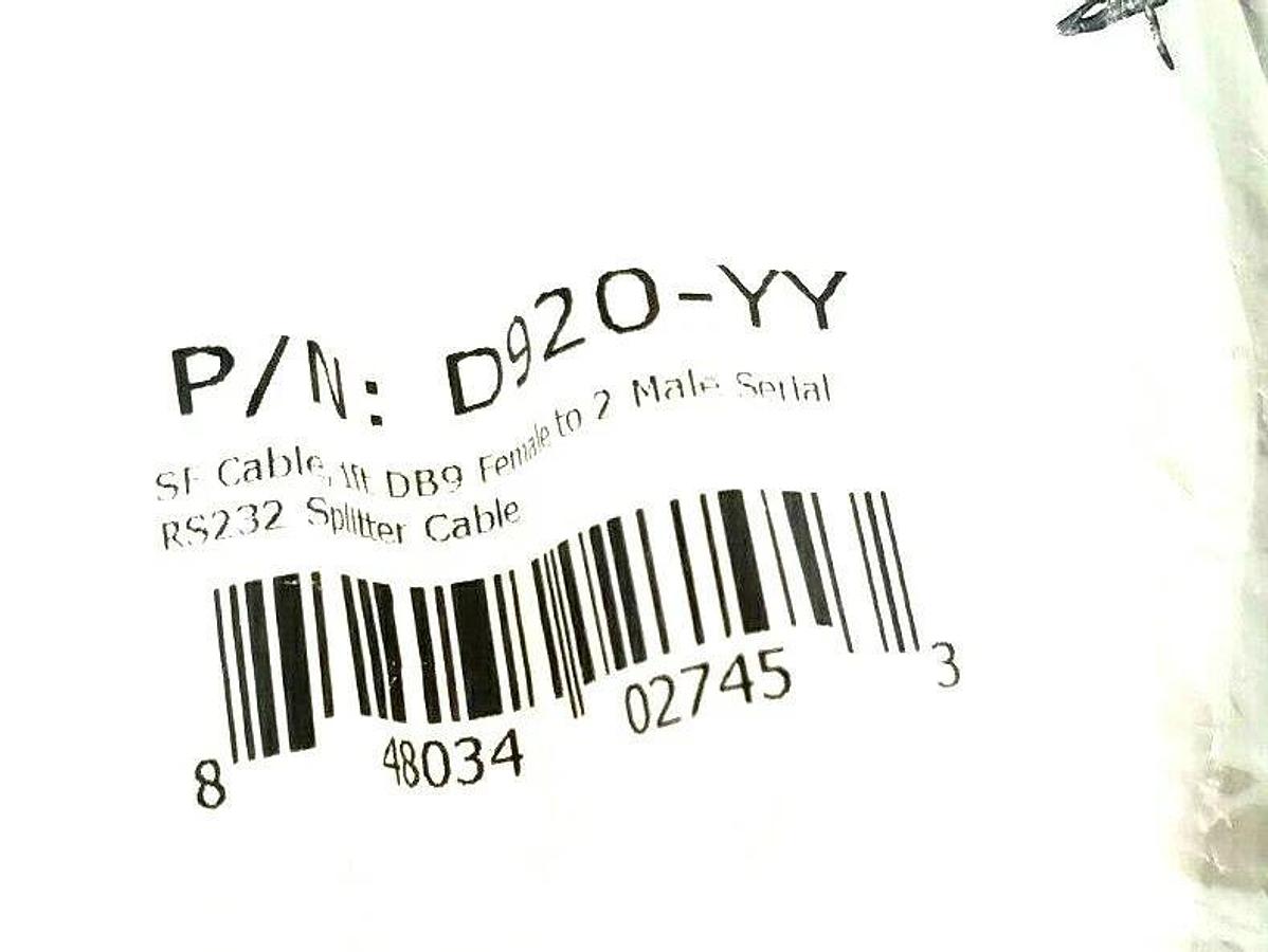 Used LOT OF 2 NEW SF-CABLE D920-YY SERIAL CABLES 1FT. DB9 FEMALE TO 2 MALE RS232