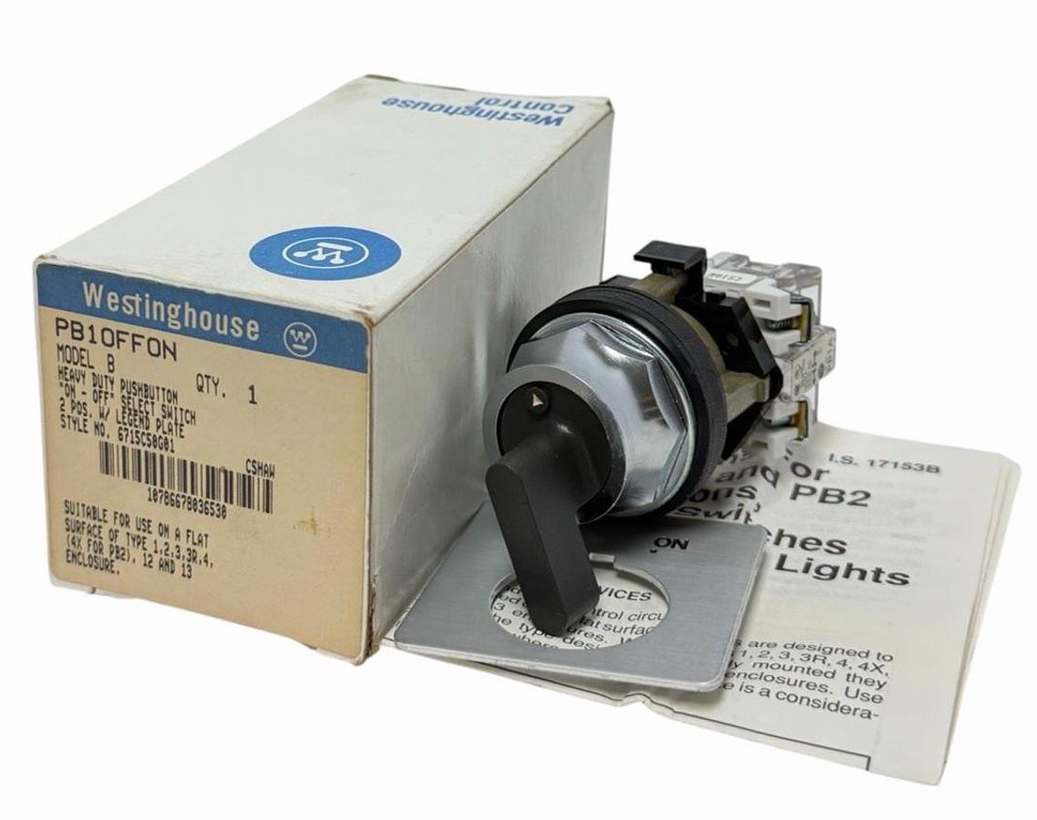 Used NIB WESTINGHOUSE PB1OFFON MODEL B HEAVY DUTY PUSHBUTTON "ON-OFF" 2-POS.