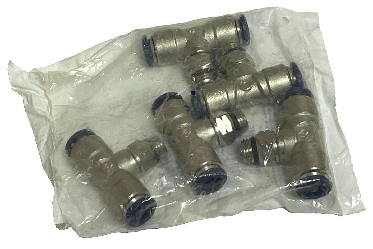 Used QTY: 5 - Aignep 87210-06-04 Swivel Branch Tee 3/8" Tube x 1/4" NPT Uni Thread