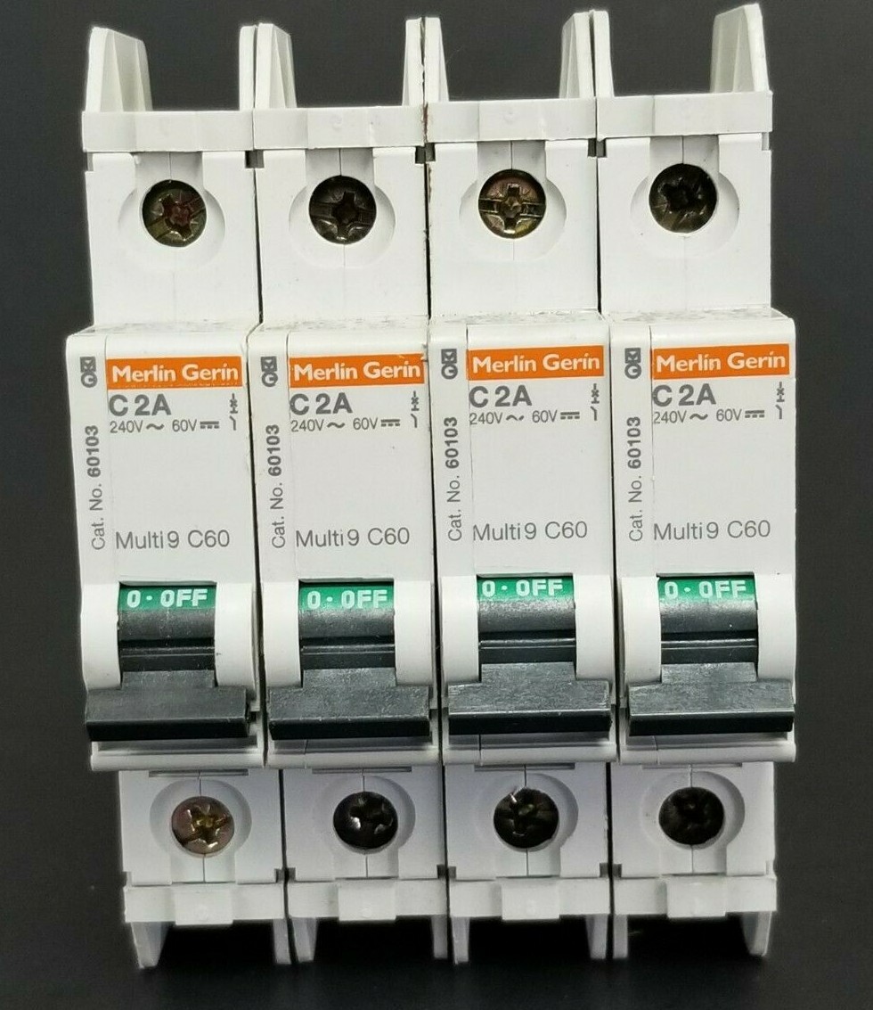 Used LOT OF 4 MERLIN GERIN CAT. NO. 60103 MULTI9 C60 CIRCUIT BREAKERS C2A 240V/60V