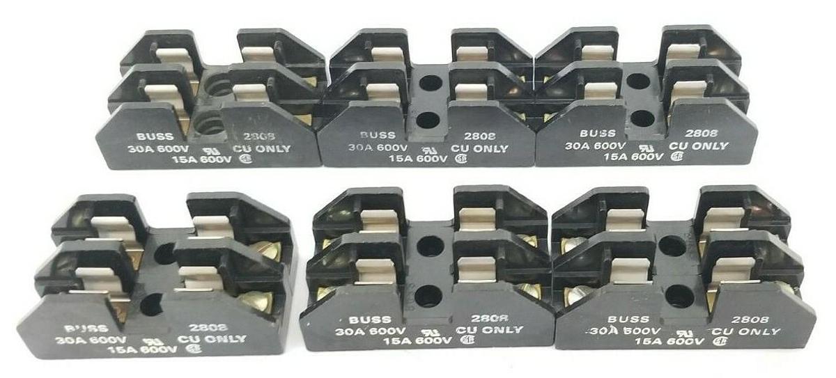 Used LOT OF 6 COOPER BUSSMANN 2808 FUSE HOLDERS 30A, 600V, 2-POLE
