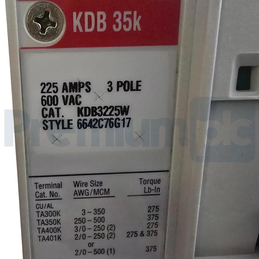 Eaton Cutler-Hammer KDB3225W Series C MCC Circuit Breaker 3P 225A 600V w/ Trip