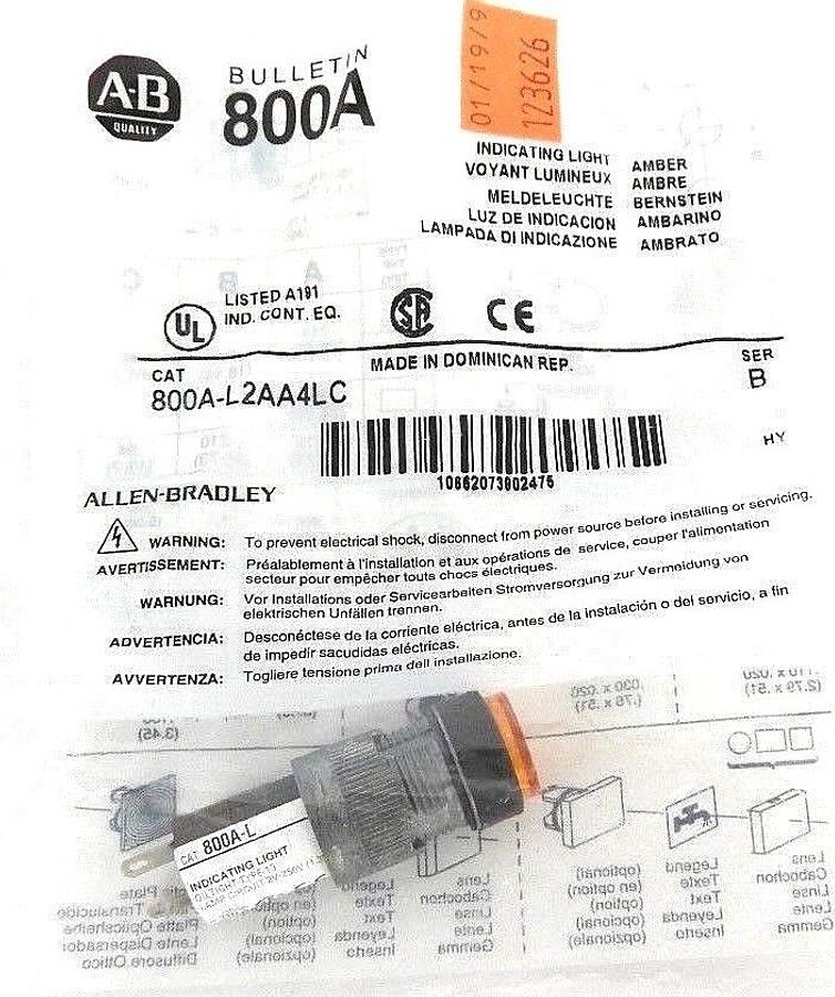 NEW ALLEN BRADLEY 800A-L2AA4LC INDICATING LIGHT AMBER SER. B, 800AL2AA4LC
