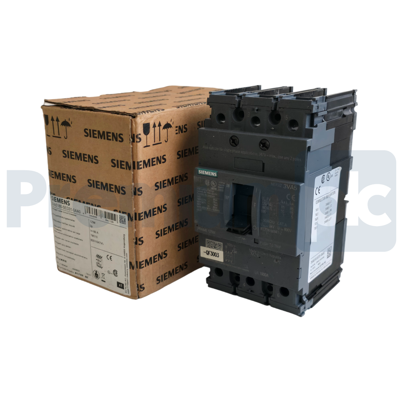 Used SIEMENS 3VA5180-5ED31-0AA0 - 3VA5 SENTRON MCCB CIRCUIT BREAKER 3P 80A 125M NSMP