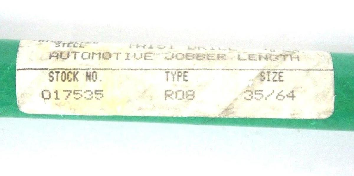 NEW PRECISION TWIST DRILL 017535 35/64" JOBBER LENGTH HSS TYPE R08
