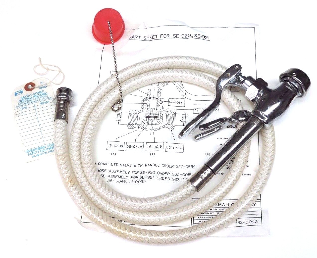Used SPEAKMAN SE-921 SAFTEY EMERGENCY EQUIPMENT, 6 FT. FLEX. HOSE W/SELF CLOSING VAL