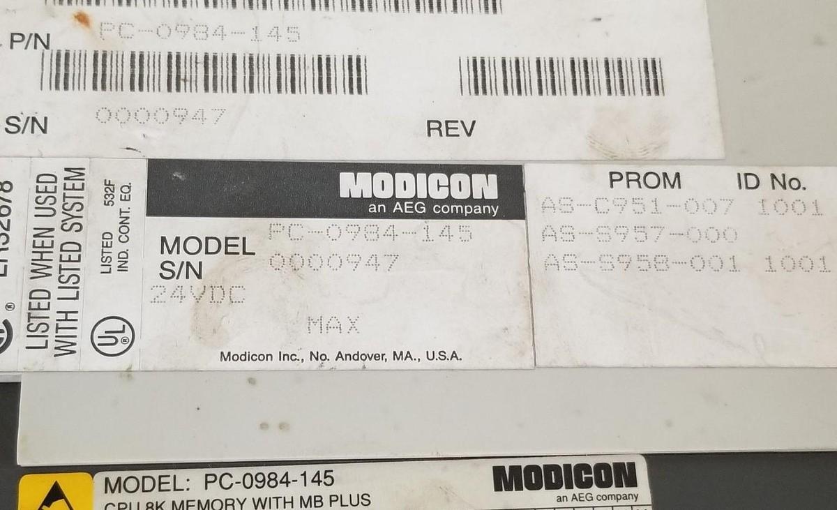 Used AEG / MODICON PC-0984-145 CPU MODULE 8K W/ MB PLUS PC0984145