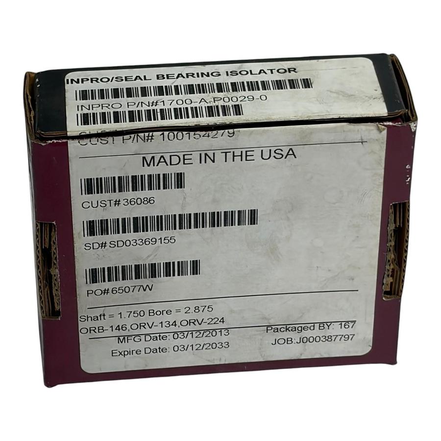 Used Inpro/Seal Bearing Isolator 1700-A-P0029-0 1.750 Shaft 2.875 Bore New In Box