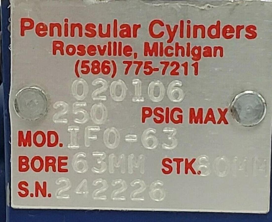 NEW PENINSULAR CYLINDERS 020106, 250 PSIG MAX, MOD. IF0-63, BORE: 63MM, STK. 80M