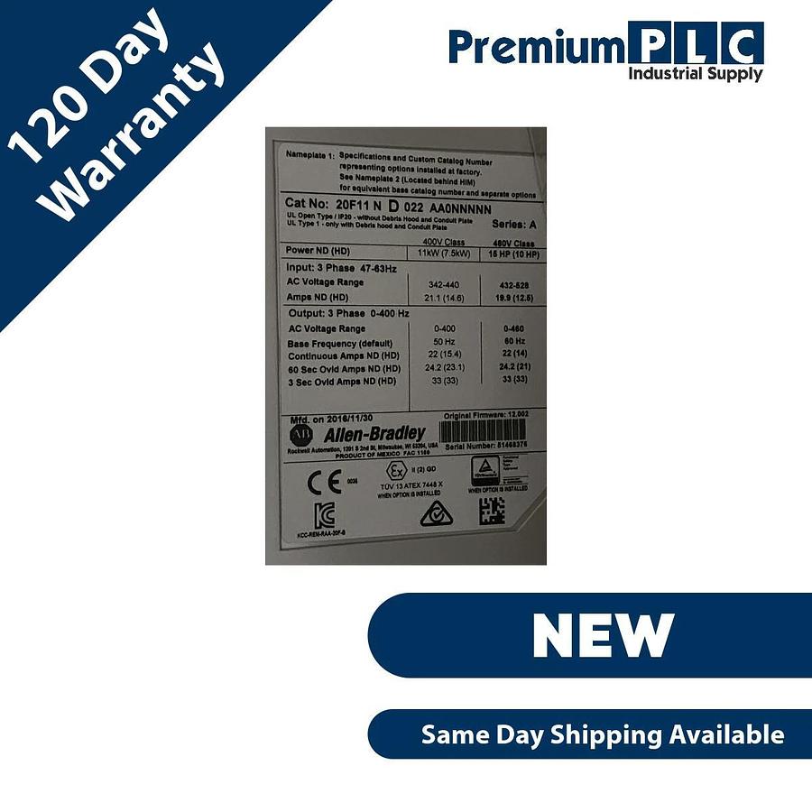 NEW ALLEN BRADLEY 20F11ND022AA0NNNNN /A PowerFlex 753 AC DRIVE 15HP 480VAC