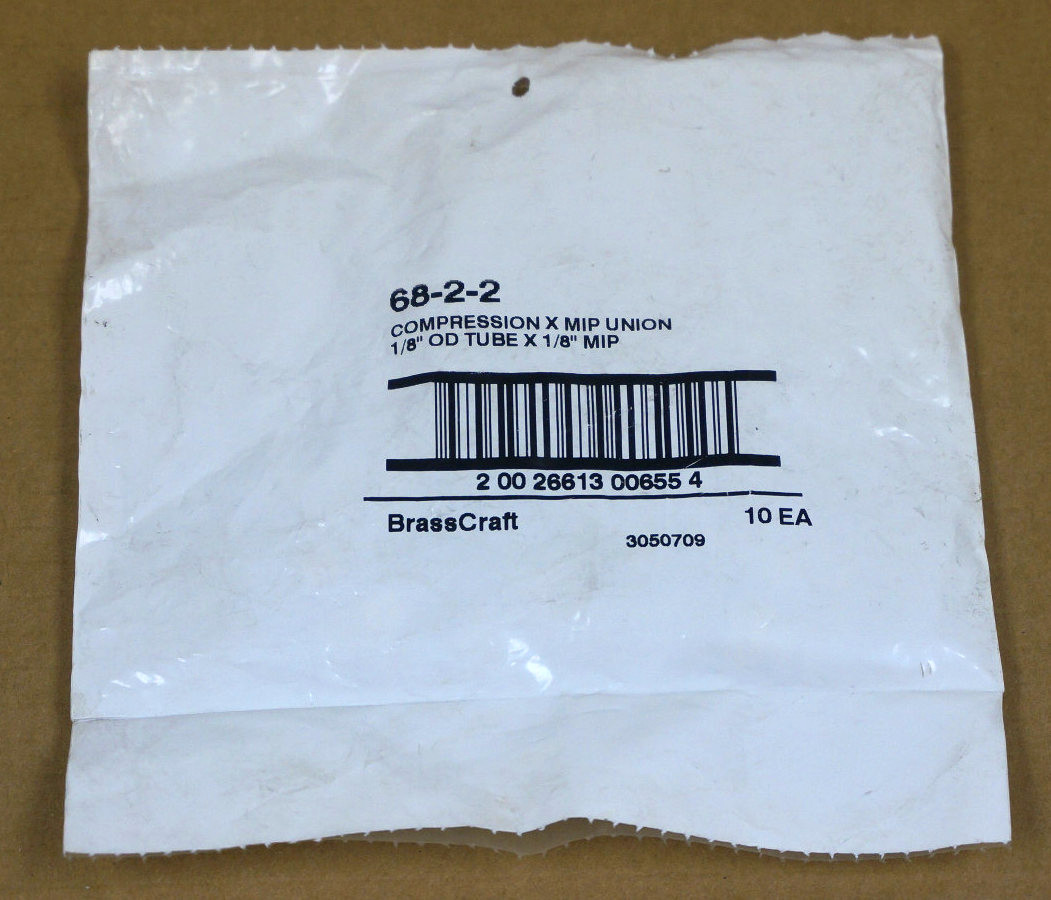 BAG OF 10 NEW BRASSCRAFT 68-2-2 COMPRESSION X MIP UNION 1/8" OD TUBE X 1/8" MIP