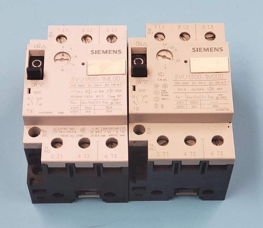 Used LOT OF 2 SIEMENS 3VU1300-1ML00 STARTER MOTOR PROTECTORS 6-10AMP, 3VU13001ML00