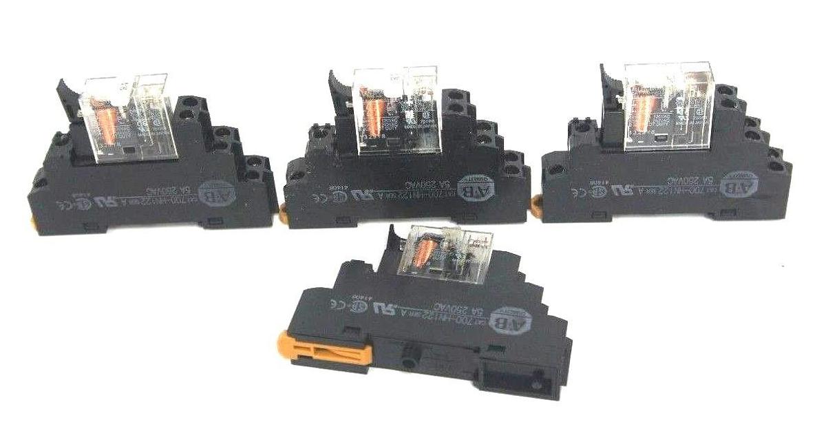 Used LOT OF 4 ALLEN BRADLEY 700-HN122 RELAY SOCKETS SER. A W/ 700-HK32A RELAYS SER. A