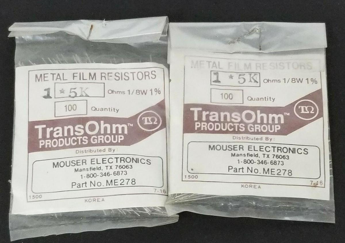 Used LOT OF 200 NEW MOUSER ELECTRONICS ME278 METAL FILM RESISTORS 1*5K OHMS, 1/8W 1%