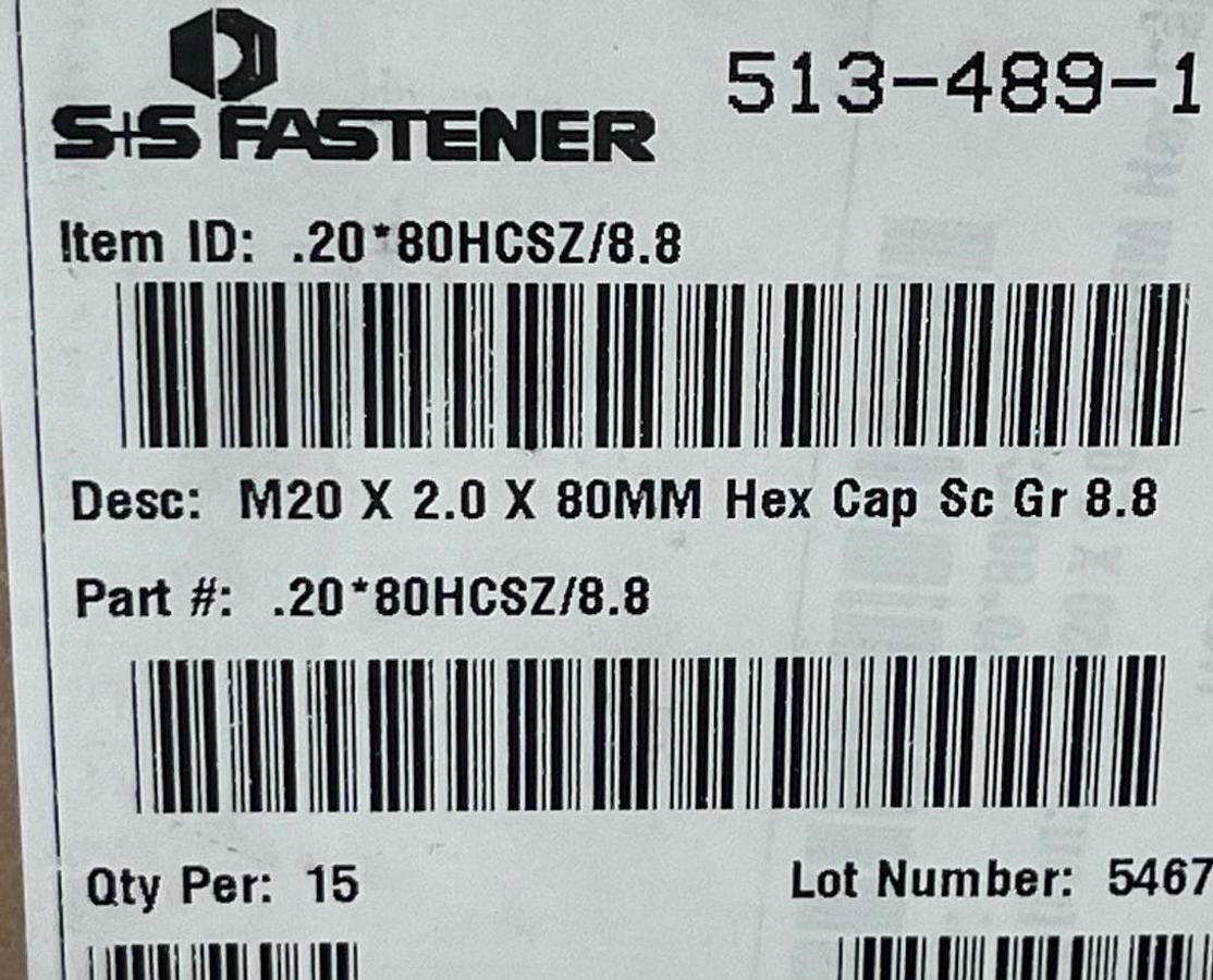 Used 15 Pack) M20-2.0 x 80mm Hex Head Cap Screws Grade 8.8 Zinc Plated - S+S Fastener
