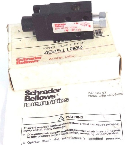 NIB SCHRADER BELLOWS 404511000 POPPET VALVE W/PILOT