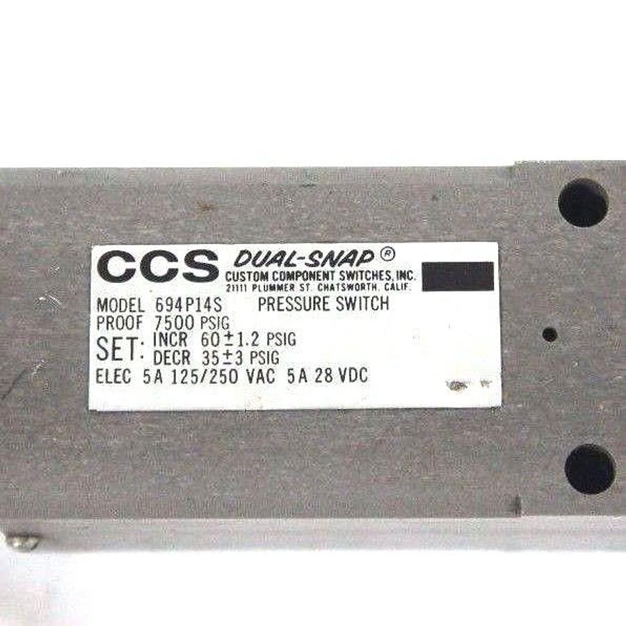 Used CCS DUAL SNAP 694P14S PRESSURE SWITCH 7500PSIG 5A, 125/250VAC, 5A, 28VDC