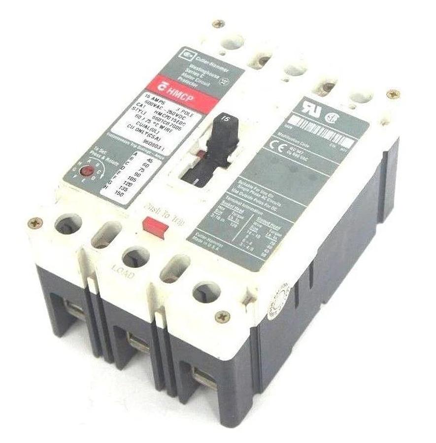 Used CUTLER HAMMER HMCP0150C CIRCUIT BREAKER STYLE 6601CB7G05 SER. C, 15 AMP, 3 POLE