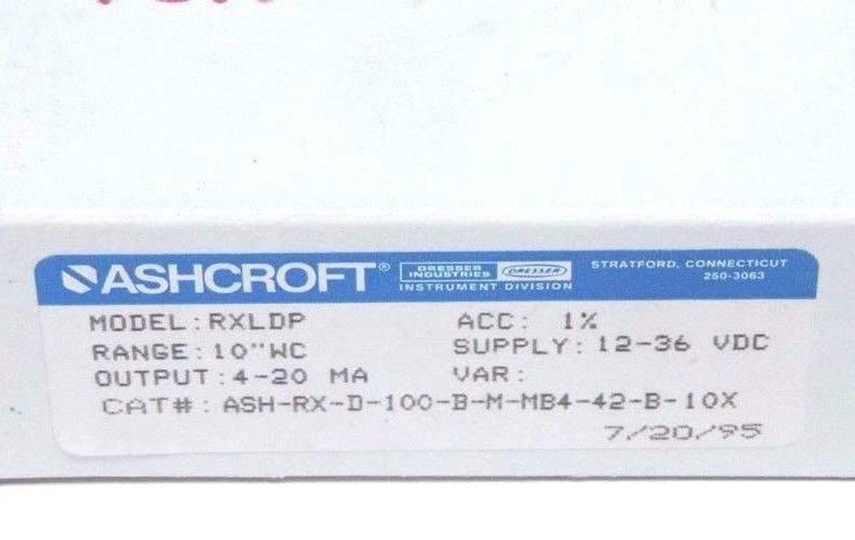 NIB ASHCROFT ASH-RX-D-100-B-M-MB4-42-B-10X PRESSURE TRANSMITTER RXLDP, 4/20MA