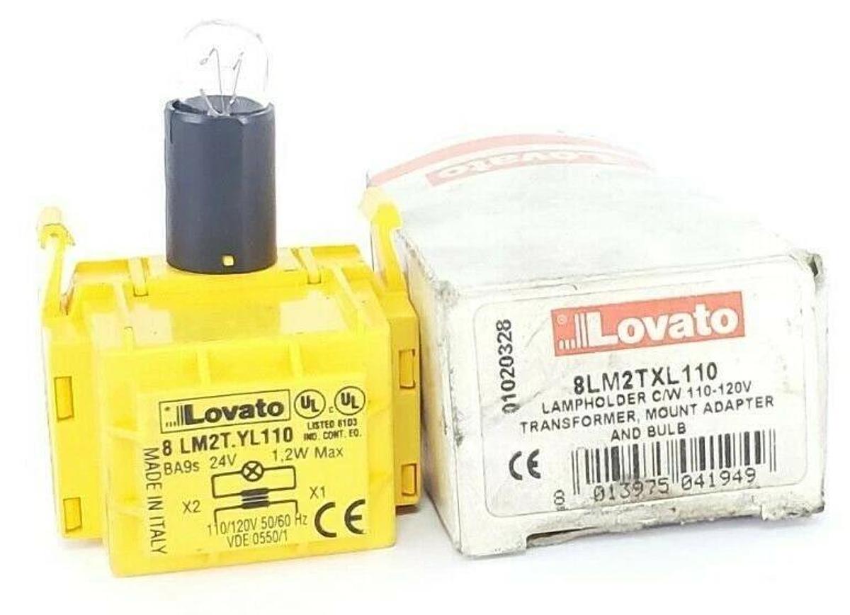 Used NIB LOVATO 8LM2TXL110 LAMPHOLDER C/W 110-120V TRANSFORMER, MOUNT ADAPTER & BULB