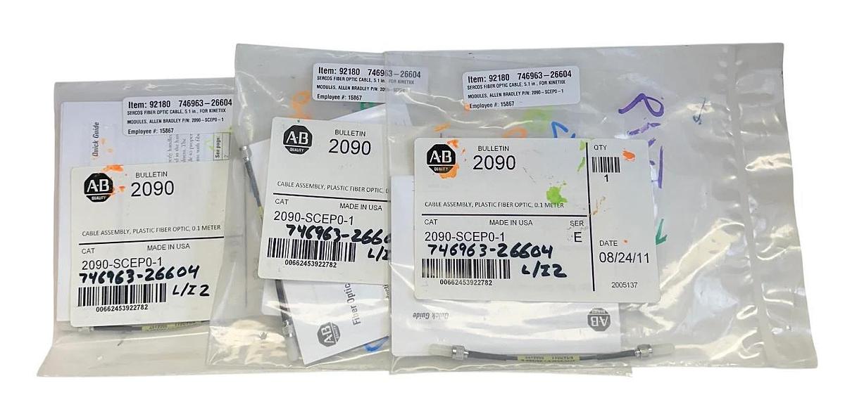 Used 3 ALLEN BRADLEY 2090-SCEP0-1 /E Kinetix FIBER OPTIC CABLE ASSEMBLIES 0.1M NSFS