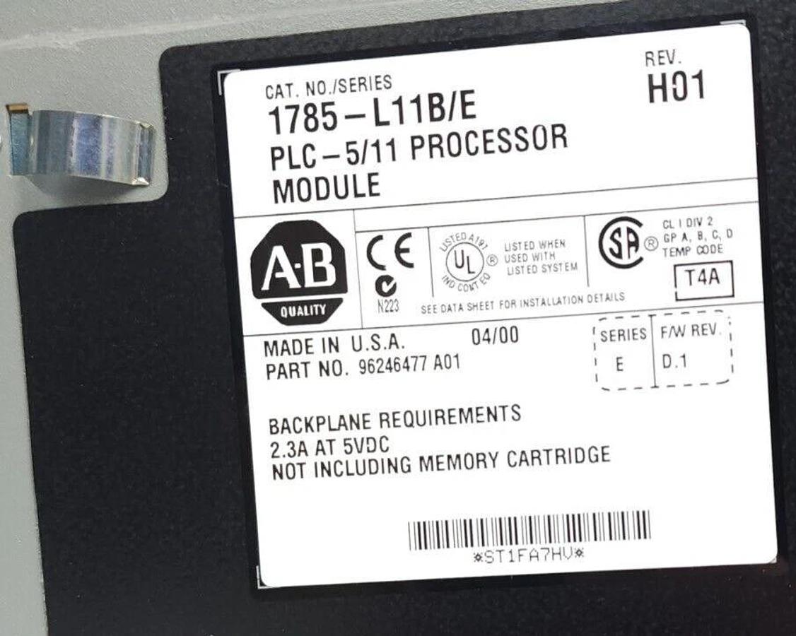 Used ALLEN BRADLEY 1785-L11B/E PLC-5/11 PROCESSOR MODULE SER. E F/W REV. D.1