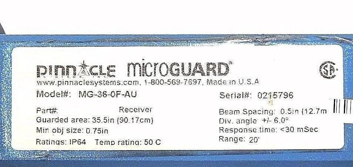 Refurbished SET OF PINNACLE MICRO GUARD MG-36-0F-AU LIGHT CURTAINS EMMITTER / RECEIVER
