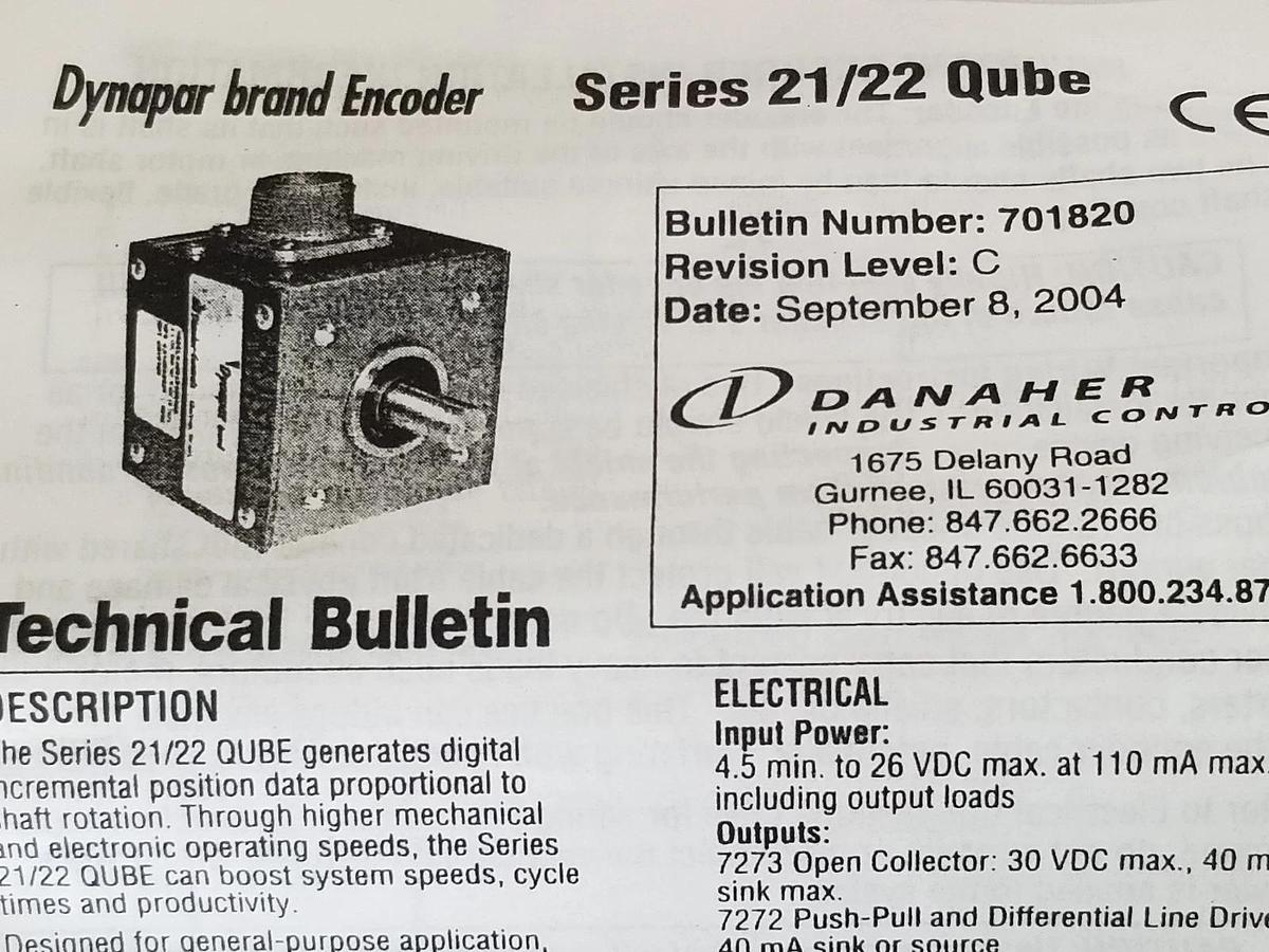 NIB DANAHER DYNAPAR 2106001010 ENCODER 3/8 SFT, SGL END, W/O P/U, MS CON