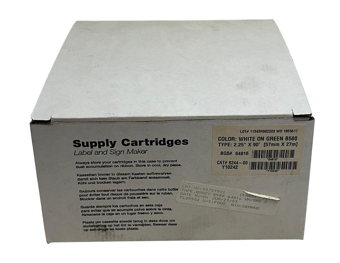 Used BRADY 8244-00 / 824400 WHITE ON GREEN B580 TYPE: 2.25''X90' (57mmX27mm) NSMP